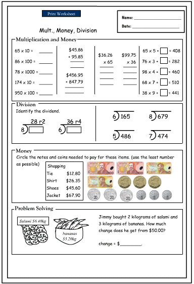 multiplication money and division mathematics skills online