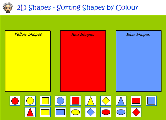 Sorting shapes according to colour and shape