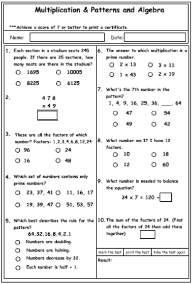 Multiplication, Patterns and Algebra