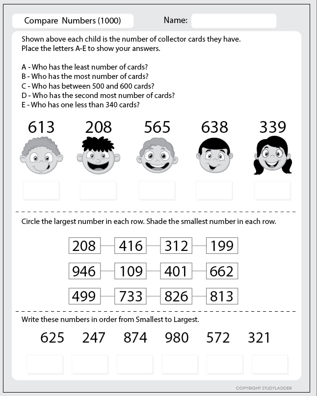 Comparing Numbers To 1000 Studyladder Interactive Learning Games