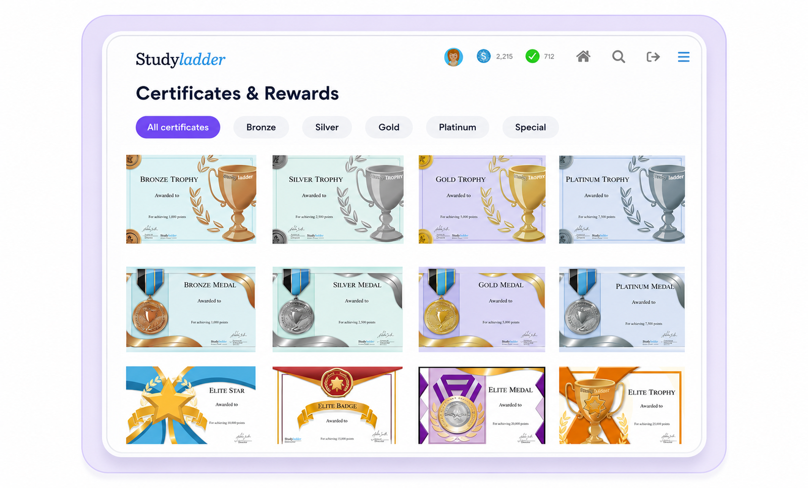 Studyladder student certificates and rewards, keeping kids motivated to keep learning